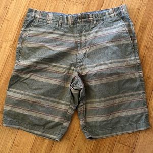 Mens Merona brand shorts gray/ green stripes in a faded wash